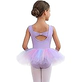 MdnMd Short Sleeve Glitter Dance Ballet Rainbow Tutu Leotard Ballerina Outfit for Girls Toddler