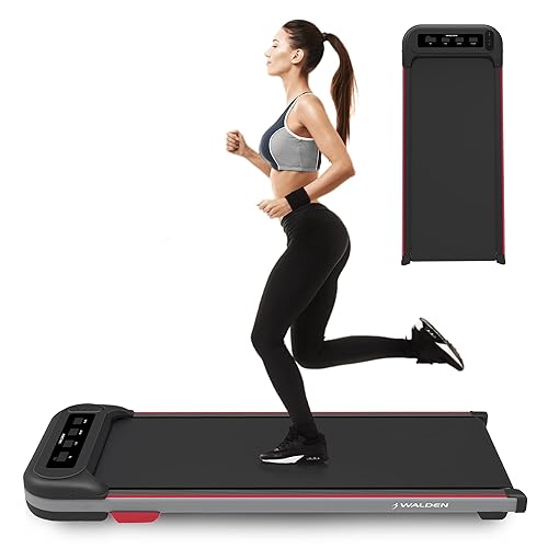 Under Desk Treadmill for Home Office Walking Pad Jogging Running Ultra Flat Slim Under Desk Fitness Workout Remote Control, LCD WALDEN F2200 (UK), Black/Red