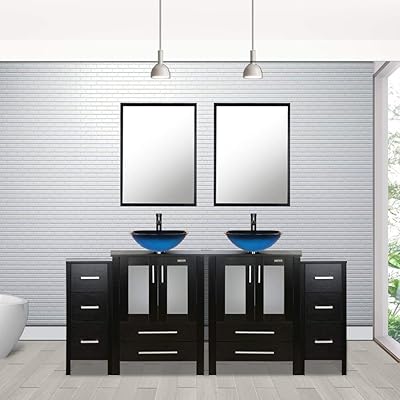 Buy Eclife 72 Bathroom Vanity Sink Combo Black W Side Cabinet Vanity Ocean Blue Square Tempered Glass Vessel Sink 1 5 Gpm Water Save Faucet Solid Brass Pop Up Drain With Mirror 2a04