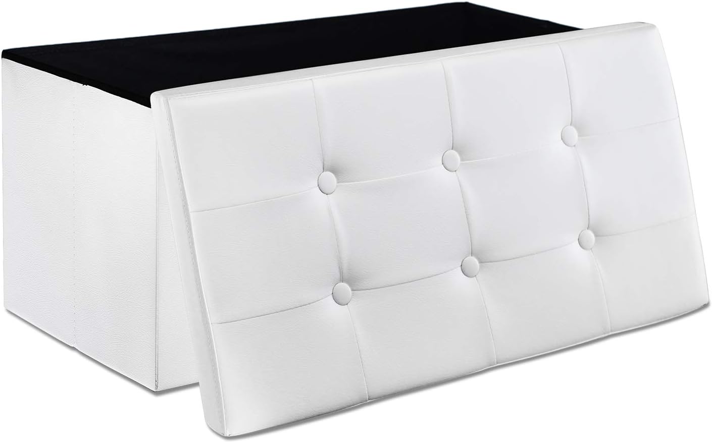 WoneNice 30 Inches Faux Leather Folding Storage Ottoman Bench, Ottoman Toy Chest Folding Storage Box, Hold Up to 300 LB (White): Kitchen & Dining