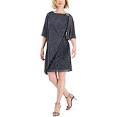 S.L. Fashions Womens Short Capelet Dress with Beaded Shoulder Detail