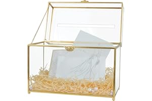 Jajamy Glass Wedding Card Box with Slot, Large Clear Card Box Gold Brass Gift Card Storage Box Perfect for Wedding Receptions, Birthday Party, Bridal Shower Greeting Card Organizer