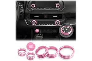 Polodunn for 2026 2025 2024 2023 2022 2021 Nissan Rogue Accessories with 8" Screen, 7pcs Aluminum Alloy Trim Set - A/C, Volume Tune & 4WD Knob Cover, Push Start Button Cover/Ring (Pink)