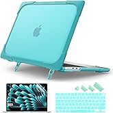 Batianda Heavy Duty Case for MacBook Air 15 inch 2025 M4 2024 2023 Release Model A3241/A3114/A2941, Ergonomic Foldable Kickstand (Holds 22lbs) Matte Translucent Shockproof Cover with Spare Parts, Blue
