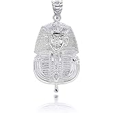 Claddagh Gold Egyptian Jewelry .925 Sterling Silver Pharaoh King Tut (Tutankhamun) Face Pendant Necklace - Choose Pendant Only or Necklace w/ 16”-22” Chain