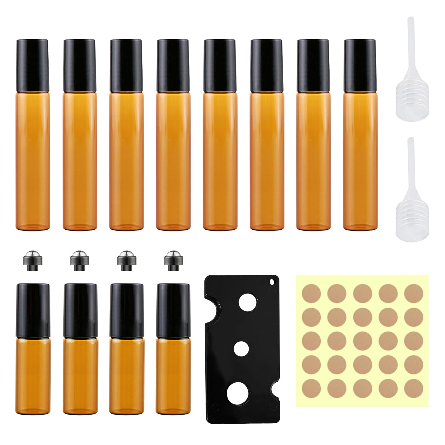 GVSAVY Pack of 12 Essential Oil Roll-On Bottles, Brown Glass Roll-On Bottles, Portable Travel Dispenser Bottles, Refillable Containers, Suitable for Essential Oils, Perfumes, Lotions