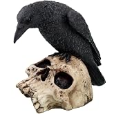 Pacific Giftware 5 Inch Halloween Black Raven on Skeleton Skull Statue Figurine
