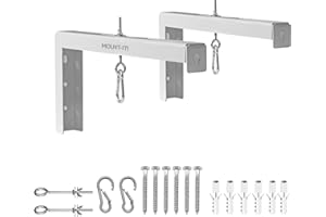 Mount-It! Projector Screen Wall Mount L-Brackets - Extra Large Wall and Ceiling Hanging Mount for Home Projector and Movie Screens, 12 inch Mounting Hooks, 1 Pair, White, 66 Lb Each Capacity