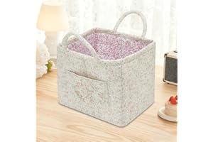 Boho Fabric Laundry Basket with Handles & Pocket, Collapsible Floral Printing Clothes Hamper, Portable Storage Bag for Laundr