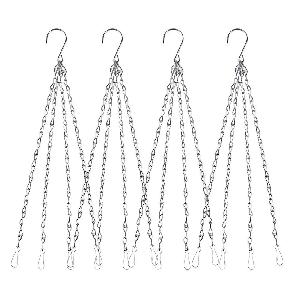 4Pack - 24 Inch 4 Leads Hanging Chain with Hooks Flower Pot Chain Replacement Plant Hangers for Bird Feeders, Planters and Lanterns (Silver)