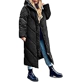Flygo Womens Long Puffer Coat Long Sleeve Padded Winter Down Coats Hooded Parka Jacket
