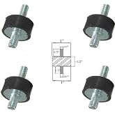 Pack of 4 Rubber Anti Vibration Isolator Mounts - 1" Diameter x 1/2" Height, 1/4-20 Threaded Studs Male/Male x 1/2" Length - Noise Control, Shock Absorber, for Garage, Compressors, Water Pumps, Motors