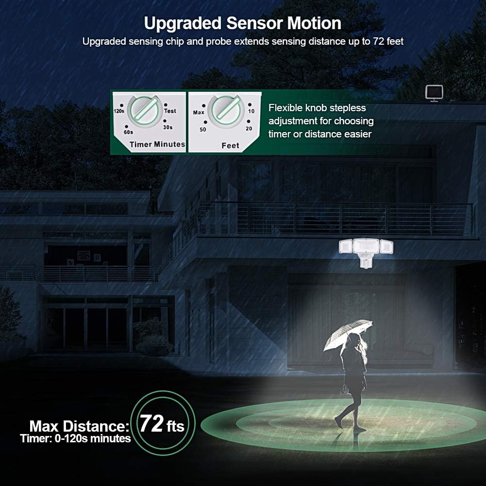 GLORIOUS-LITE Solar Security Light Outdoor, 1600LM Solar LED Motion Sensor Light with 3 Adjustable Head, 5500K, IP65 Waterproof Flood Light for Backyard, Pathway & Patio - - 