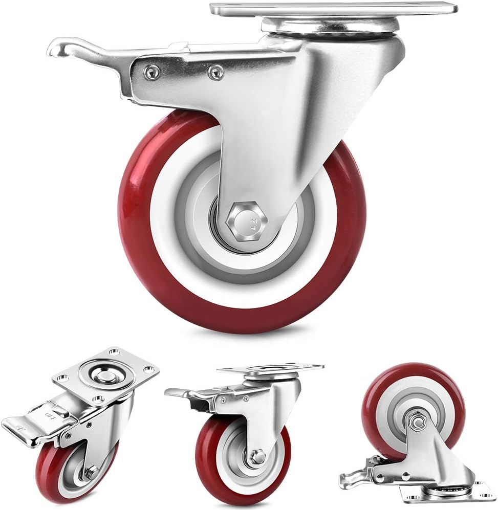 SPACECARE 4 Inches Swivel Caster Wheels, 1360Lbs with 360 Degree Heavy Duty Swivel Locking Casters with Brake Set of 4, No Noise Swivel Plate Castors: Home Improvement