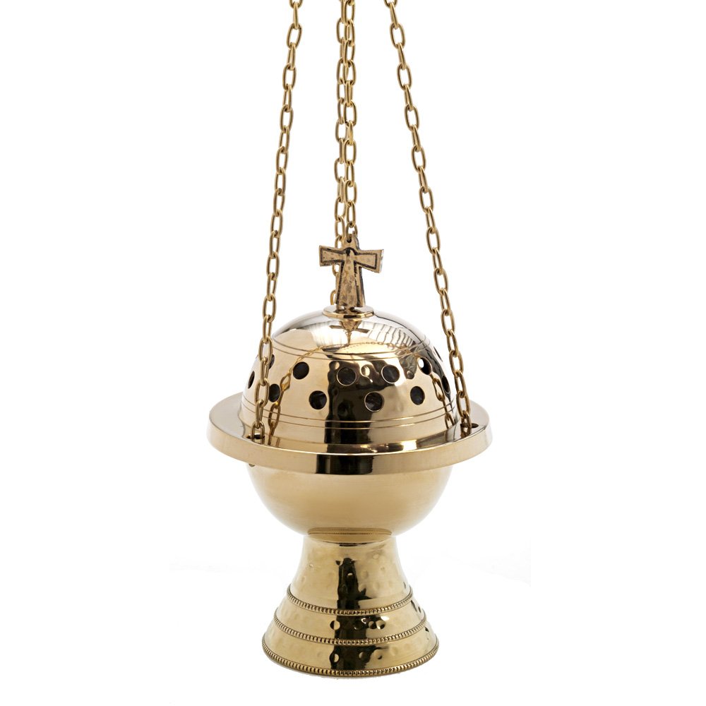 NKlaus Incense Burner Brass with Cross Chain 85cm Incense Burner gold for Incense7660