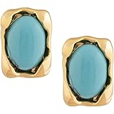 MINACHI Green Faceted Teardrop Stud Earrings for Women, Emerald-Tone Look, Lightweight Vintage-Inspired Studs