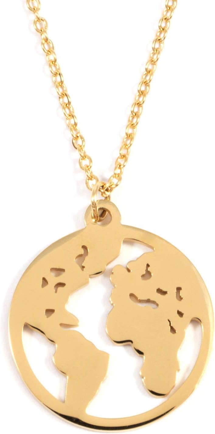 Happiness Boutique Women World Map Necklace in Gold Color Filigree Necklace Globe Pendant Stainless Steel Jewelry