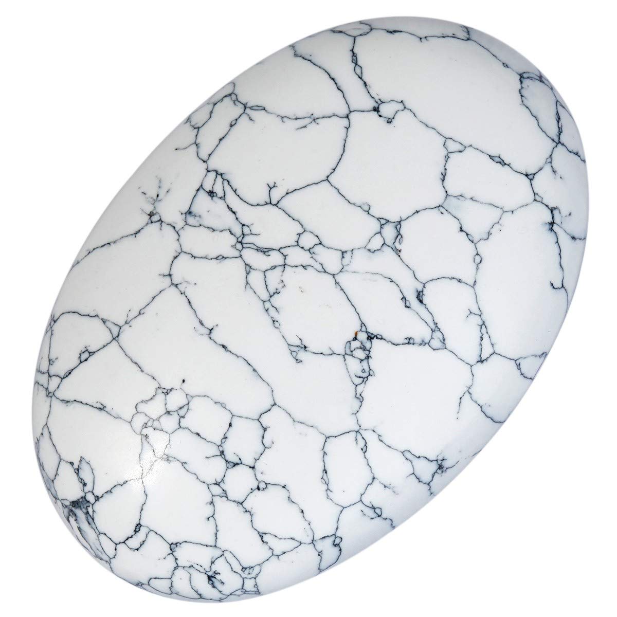 mookaitedecor 6cm Large White Howlite Turquoise Palm Worry Stone, Polished Crystal Tumbled Oval Pocket Stone Gift Decorative White Stone Room Desk Decor