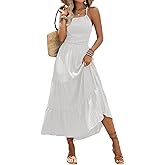BARASA Women's Spaghetti Straps Tiered Maxi Dress Flowy Pleated Swing Party Boho Dresses Backless Casual Beach Sundress D589
