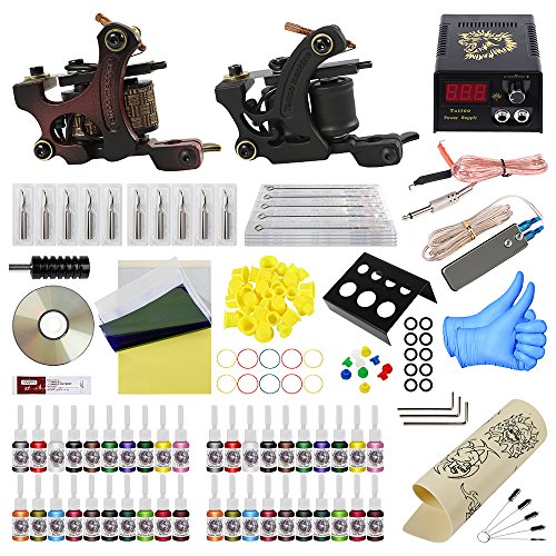 ITATOO Complete Tattoo Kit for Beginners Tattoo Power Supply Kit 40 Tattoo Inks 20 Tattoo Needles 2 Pro Tattoo Machine Kit Tattoo Supplies PX110016