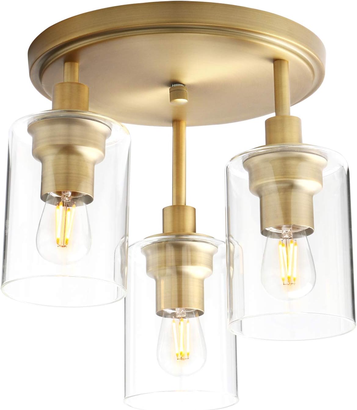 Yosoan Vintage 3 Way Ceiling Lights, Industrial Glass Pendant Light Fitting, Flush Lights for Living Room Bedroom, Kitchen