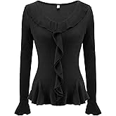 Meetjen Women's Long Sleeve Tops Slim Fit Wrap V Neck Ruffle 2026 Spring Trendy Casual Going Out Shirt Tee Blouses