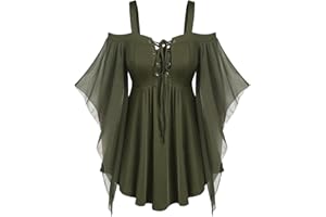 YRAETENM Fairy Dress for Women Renaissance Medieval Steampunk Corset Dress Cold Shoulder Butterfly Sleeve Short Dresses