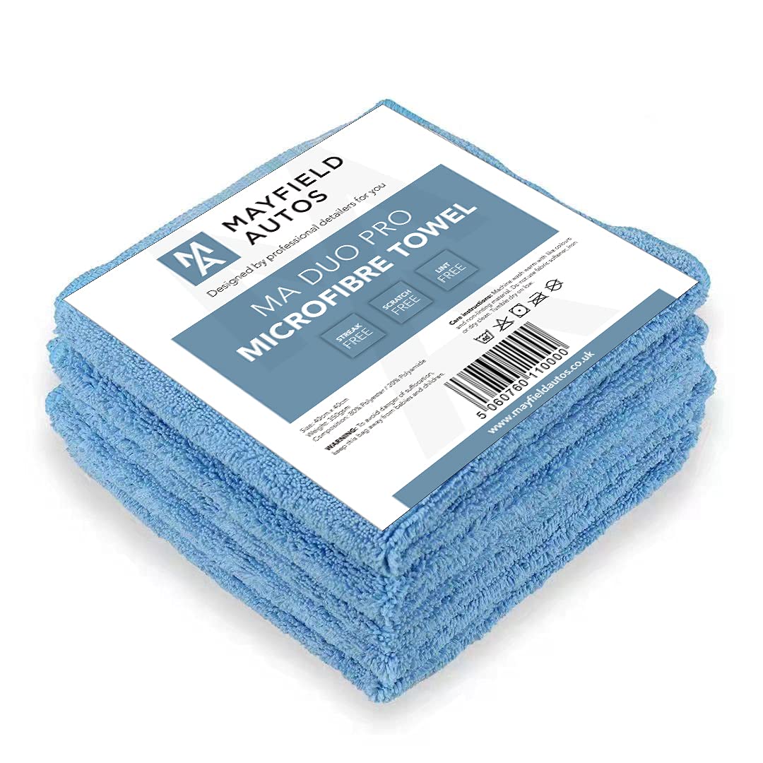 Mayfield Dual Pile Microfibre Cloths x5 – 350gsm, 40cm x 40cm, Polishing, Buffing & All Purpose