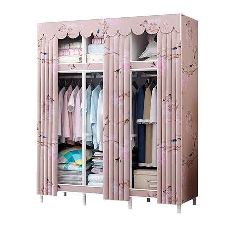L Portable Canvas Wardrobes Clothes Storage Shelves Double Simple