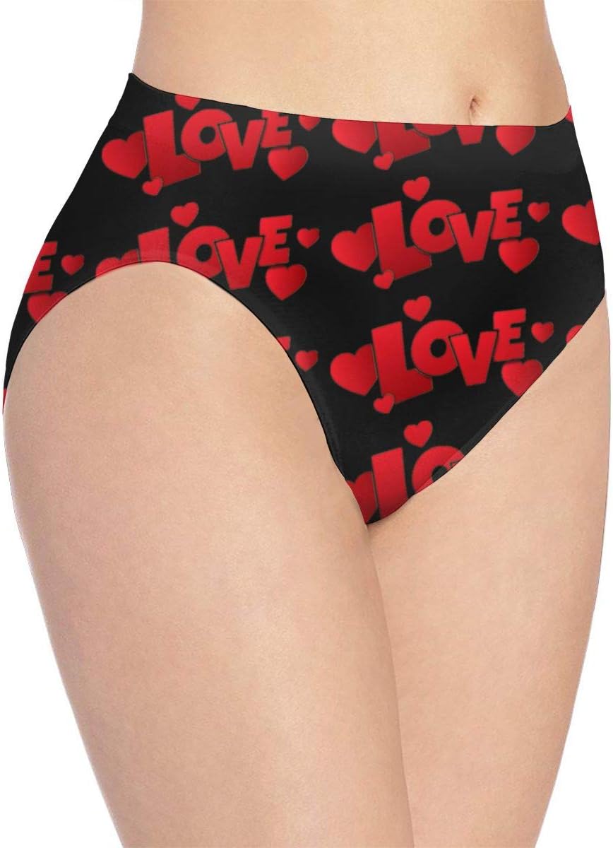 Red Love Word and Heart Women Soft Underwear Breathable Brief Hipster Panties