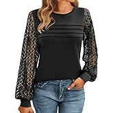 Misakia Womens Lace Long Sleeve Tops Long Sleeve Shirts Dressy Cute Fall Tops 2025 Casual T-Shirts Work Outfits Blouses