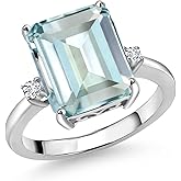 Gem Stone King 5-7 Cttw Gemstone Birthstone and White Lab Grown Diamond 3-Stone Engagement Ring | 925 Sterling Silver | Center Emerald Cut 12X10MM | Wedding Anniversary Promise Ring For Women