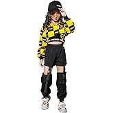 LOLANTA Girls Street Dance Costume Hip Hop Checkered Hoodie Sweatshirt Joggers Pants Outfits