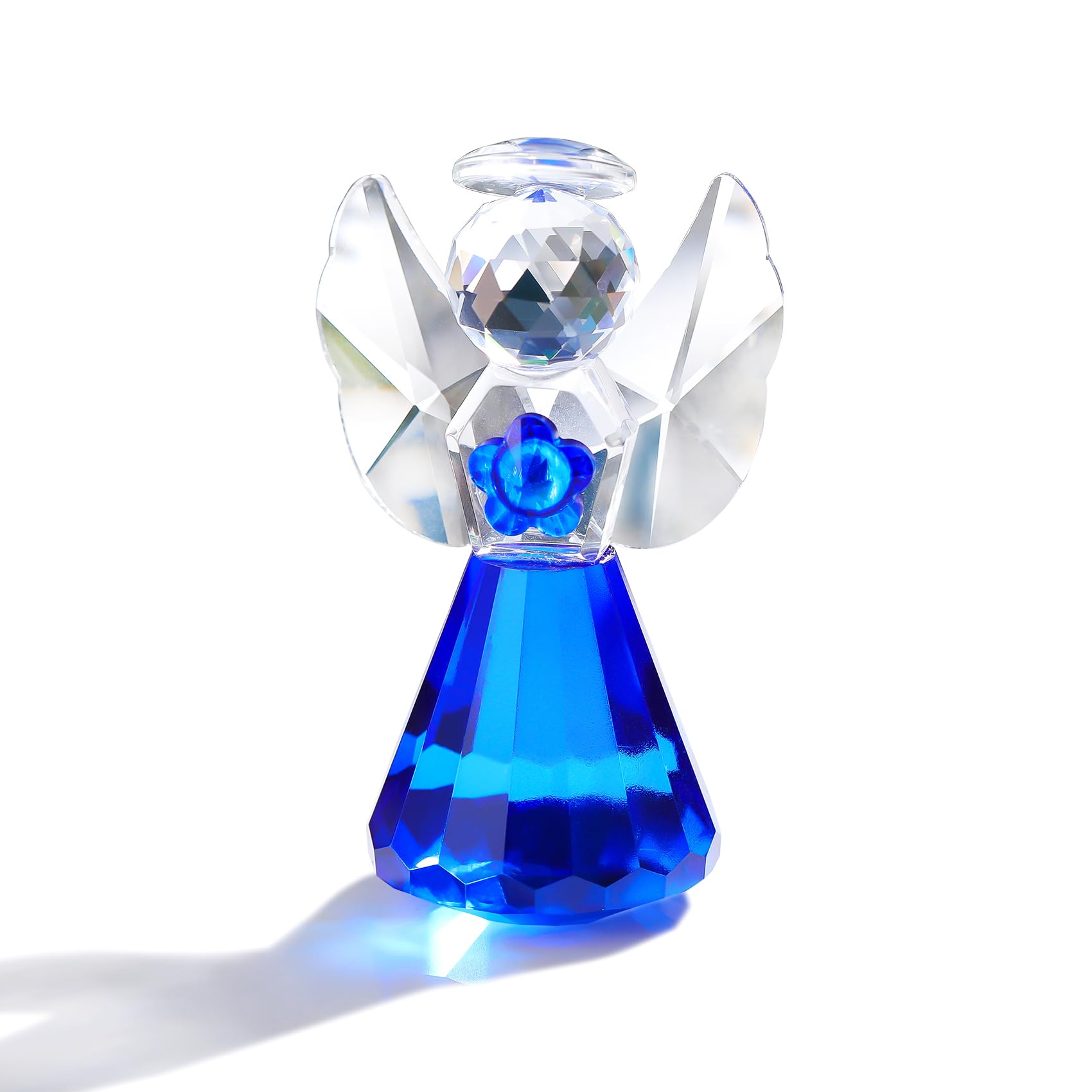 Crystal Blue Guardian Angel with Little Flower Figurine Gift for Women Men, Glass Angel Sympathy Collectible Christmas Decor — image 1