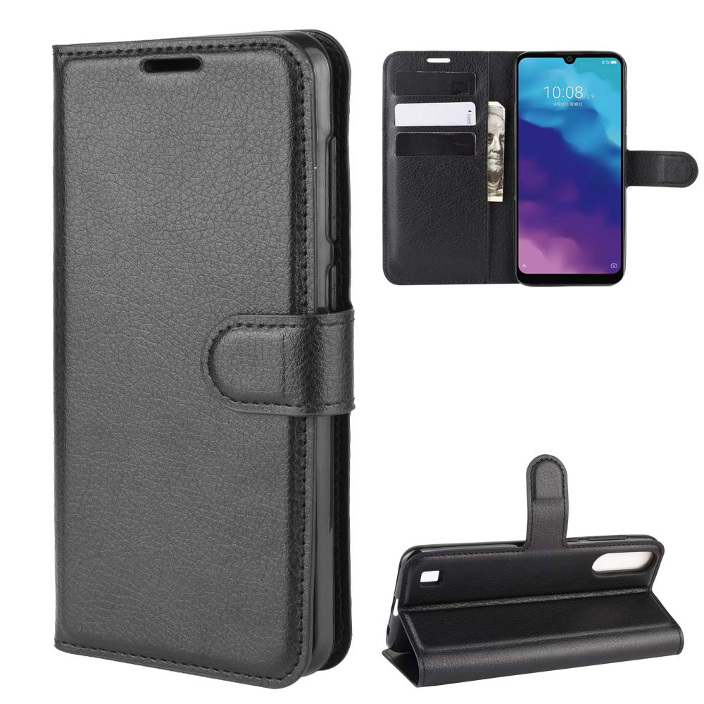 ROVLAK Case for ZTE Blade A7 2020 Wallet Flip Cover with Card Slot Shockproof Lichee Pattern PU Leather Case+Inner TPU Silicone Case with Kickstand Cover for ZTE Blade A7 2020 Smartphone Case,Black