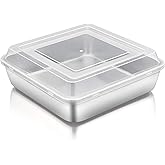 TeamFar Square Cake Pan with Lid (1 Pan & 1 Lid), 8 Inch Square Stainless Steel Baking Tray Cake Brownie Tin For Meal Prep Storage Transporting Food, Healthy & Sturdy, Dishwasher Safe