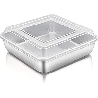 TeamFar Square Cake Pan with Lid(1 Pan & 1 Lid), 8 Inch Square Baking Pan Stainless Steel Cake Brownie Pan with Lid For…