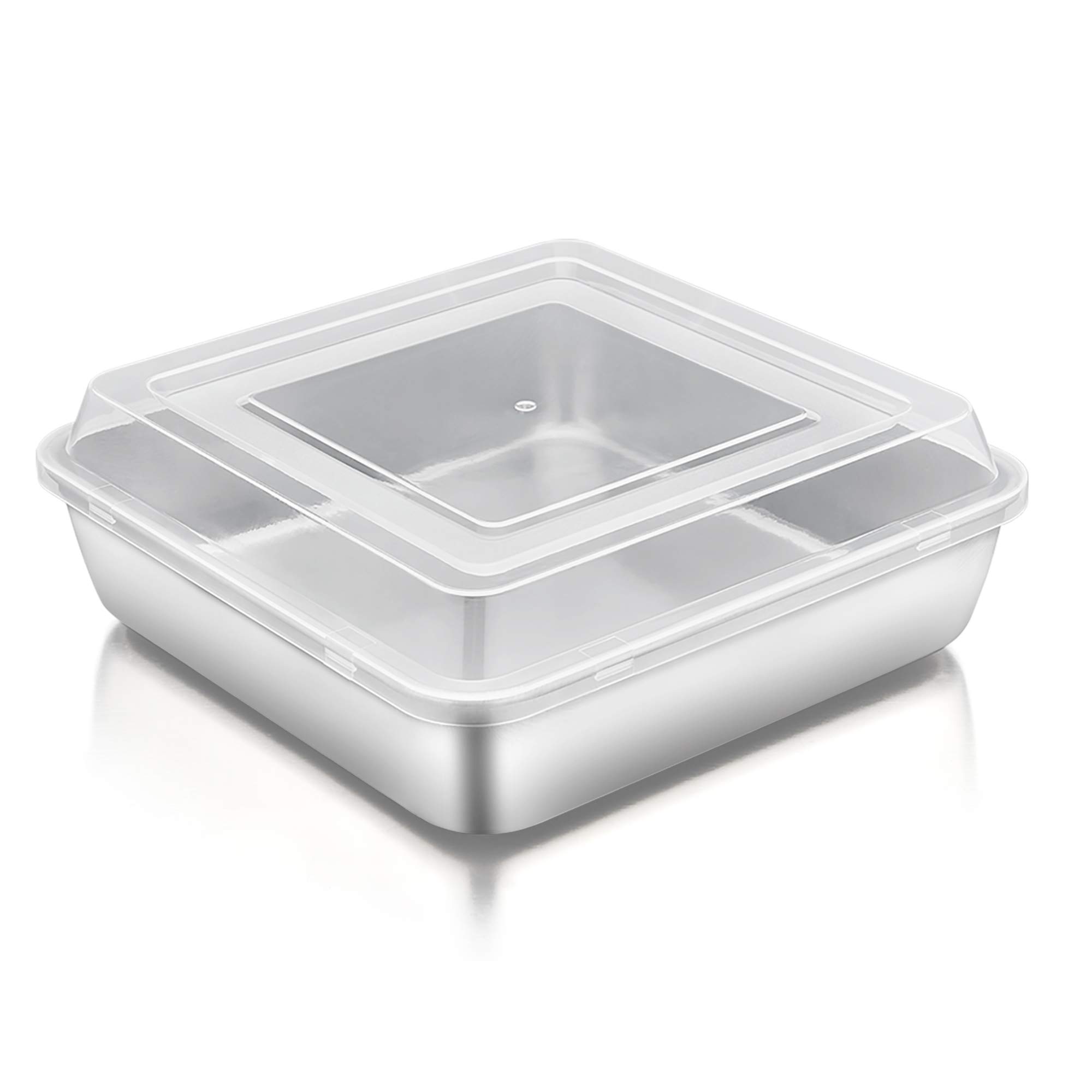 Photo 1 of TeamFar Square Cake Pan with Lid (1 Pan & 1 Lid), 8 Inch Square Stainless Steel Baking Tray Cake Brownie Tin For Meal Prep Storage Transporting Food, Healthy & Sturdy, Dishwasher Safe