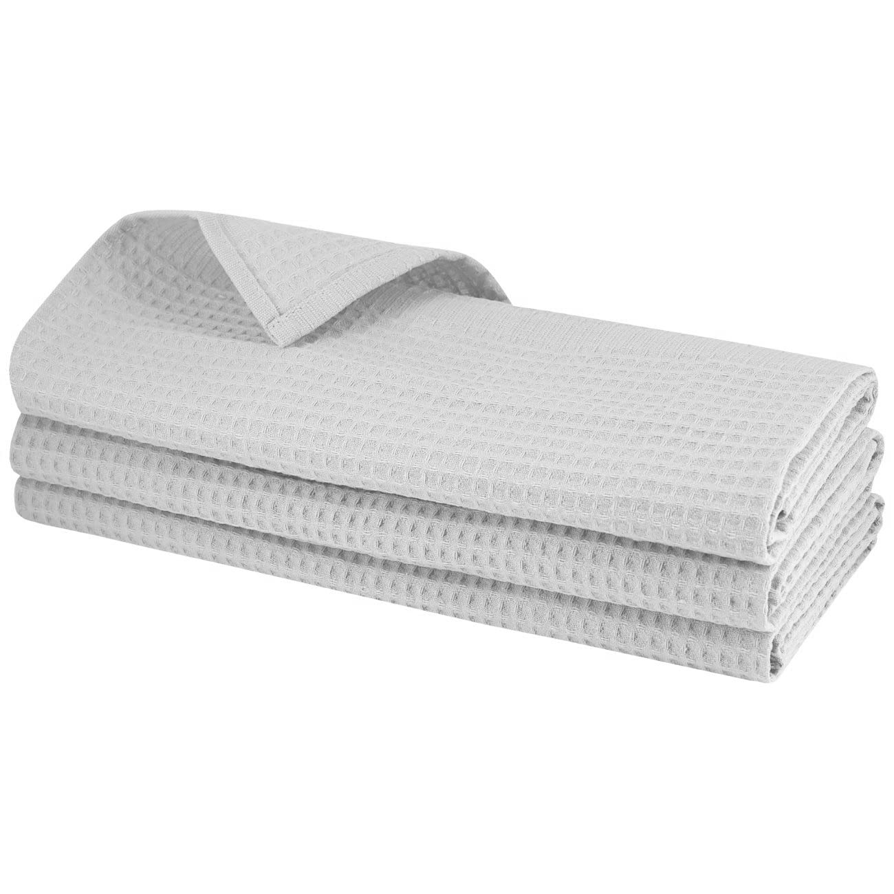 Gariella - Set of 3 Tea Towels / Light Grey / Silver / 100% Cotton / with Hanger / 70 x 50 cm / Waffle Pique / Catering Quality / Kitchen Towel / Cleaning Cloth / Waffle Pattern / Absorbent / Robust