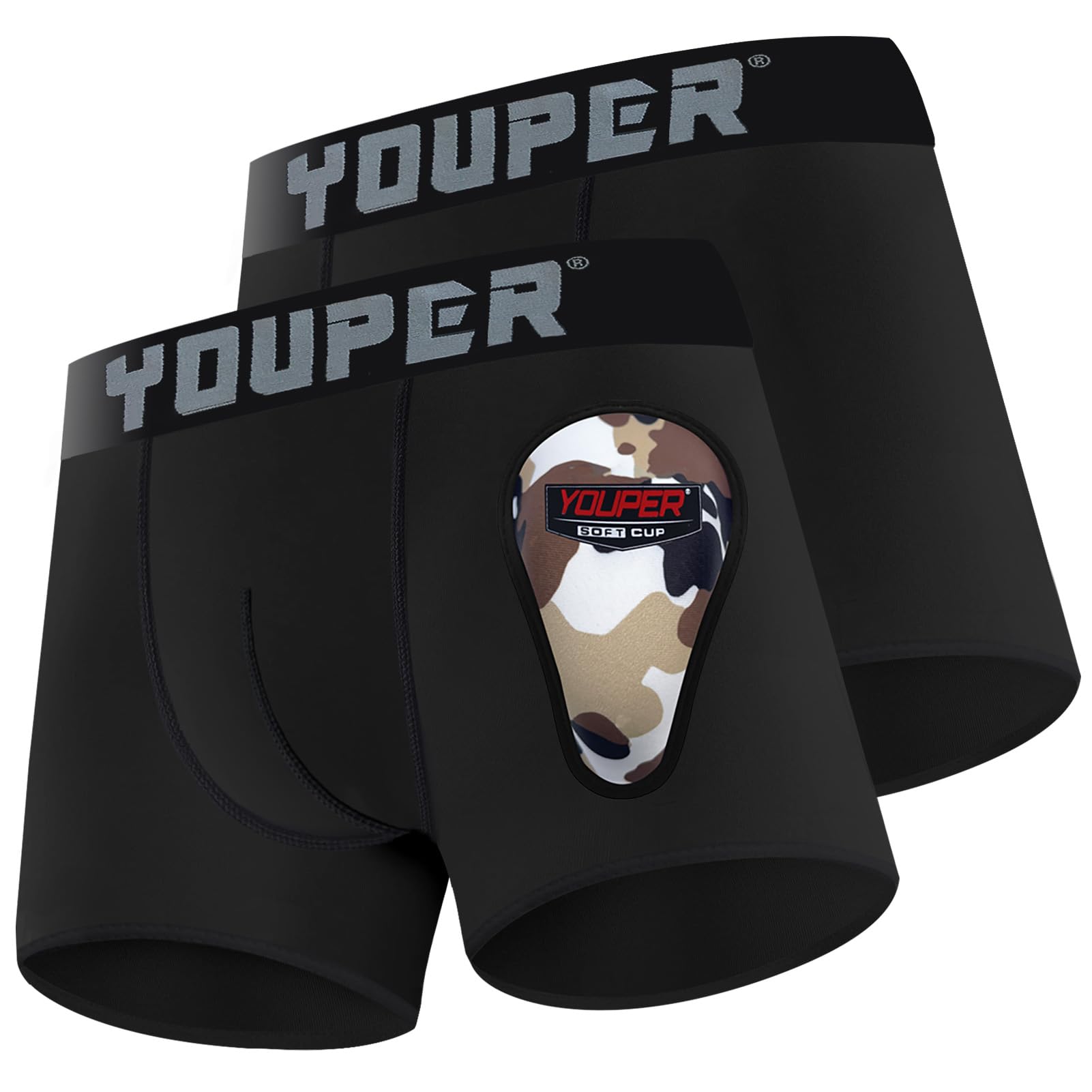 Photo 1 of Youper 2 Pack Youth Brief with Soft Protective Athletic Cup, Youth Compression Underwear for Baseball & Football (Medium, Black)