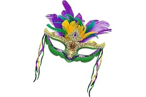 LKQBBSZ Mardi Gras Sequin Feathers Mask Carnival Mask Masquerade Womens Mask Venetian Carnival Mask Green purple