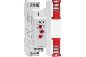 SEZBAIFLES Multifunction Time Delay Relays 2 Outputs AC DC 12V-240 Volt, 16A Mini Adjustable Timer Switch ON Off, GRT8-M2 with 10 Electrical Timers Relay Control Delay Function for 1 Minute to 10 Days, Din Rail