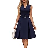 GRACE KARIN Work Dresses for Women 2026 V Neck Fit and Flare Midi Dresses Office Business Dress with Belt and Pockets
