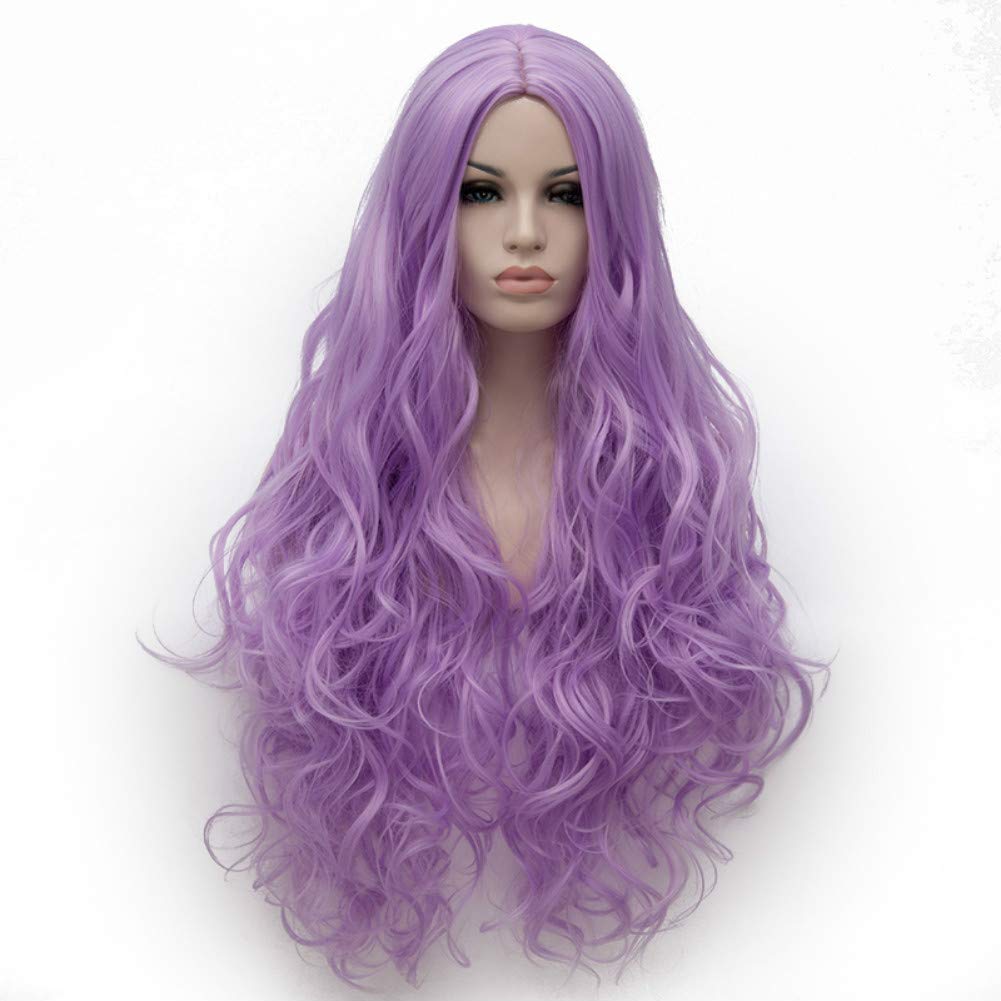 31 Inches Long Fashion Middle Part Wavy Synthetic Wig Natural Curly Cosplay Costume Christmas Party Daily Wear Wigs for Women with Free Wig Cap (Purple2)