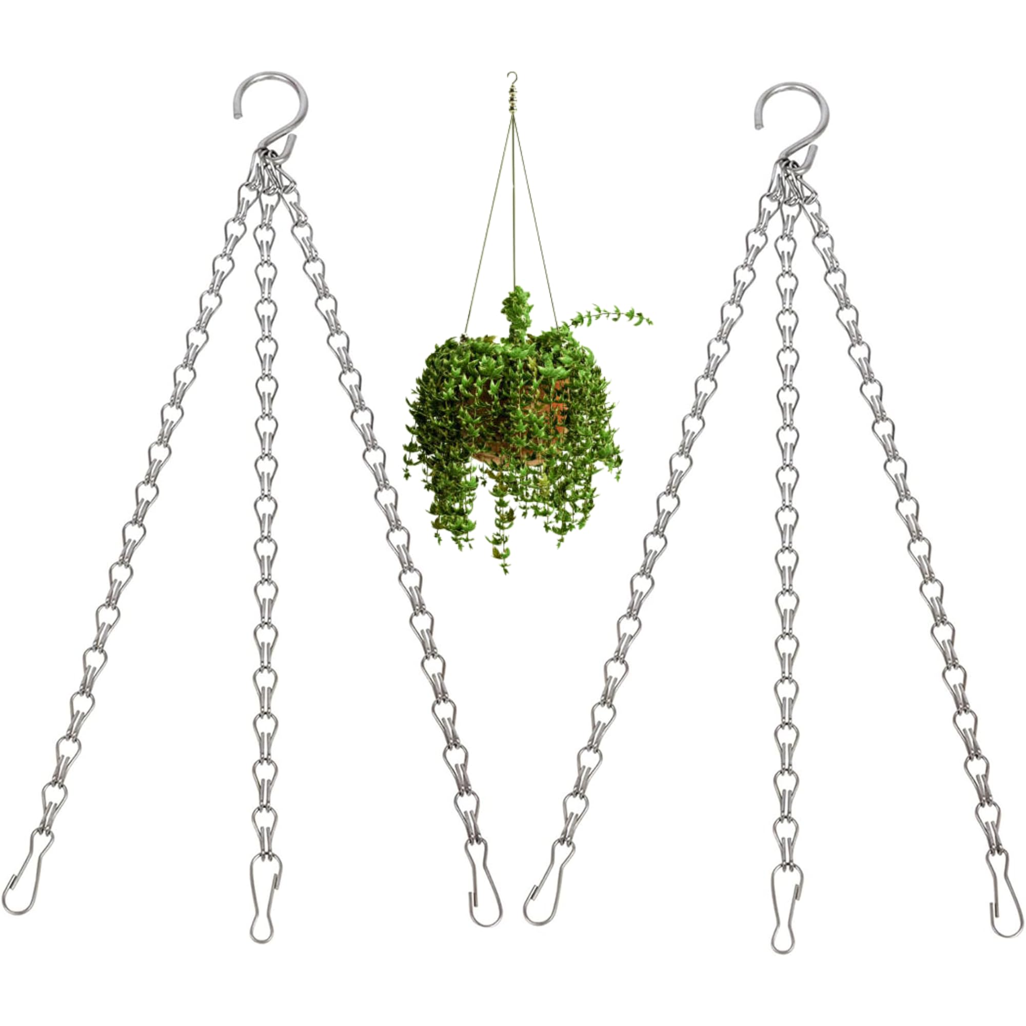 xtralotz Hanging Basket Chains 3-Point Heavy Duty 16 inch (40.5cm) Rust Resistant Metal Chain for Hanging Baskets Bird Feeders Outdoor Garden Accessories Ornaments and Planters 2 Pack Silver