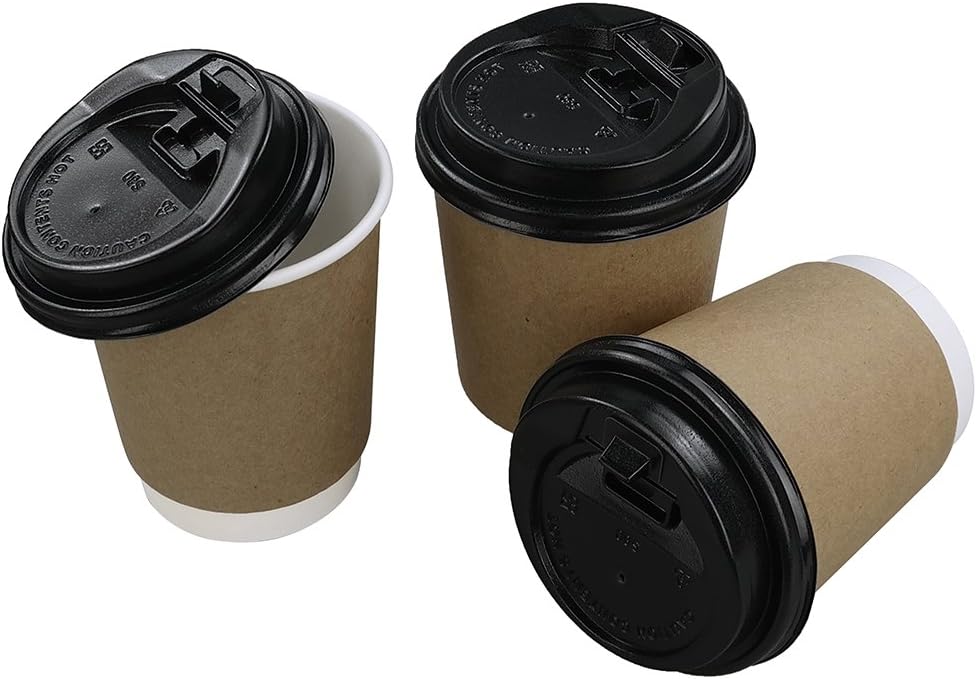 Eagrye 8 Oz To Go Paper Cups with Lids, 100-Count, F: Kitchen & Dining