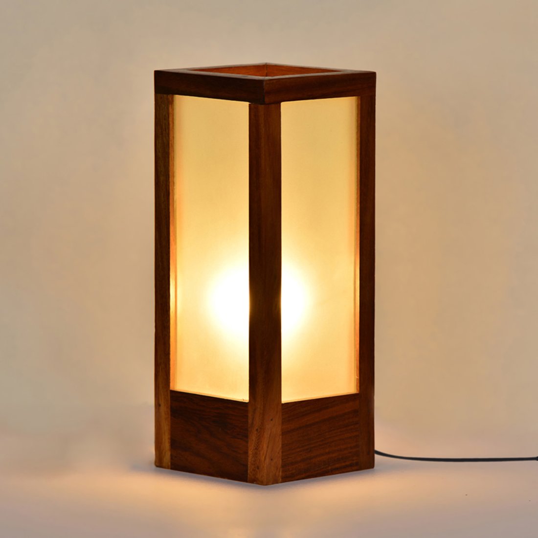 Exclusivelane 10 Inch Frosted Glass Sheesham Wooden Living Room Home Decorative Bedroom Bedside Table Lamps For Home Decoration Brown Without Bulb Indoor Lighting Night Lamp Amazon In Home Kitchen