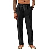 Makkrom Mens Casual Pants Elastic Waist Drawstring Lightweight Summer Loose Beach Straight Leg Pants with Pockets