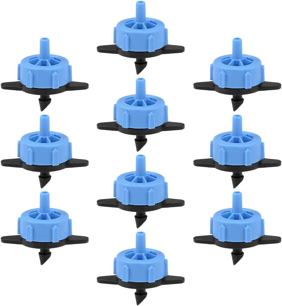 sourcing map Pressure Compensating Dripper 2GPH 8L/H Emitter for Garden Lawn Drip Irrigation with Barbed Hose Connector Plastic Black Blue 10pcs