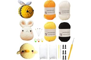 YWQZBHEMO 3 Pattern Crochet Kits - Crochet 3 Different Patterns Sets for Beginners/Experts - Rabbit, Chicken, Bee for Adult Starters, Kids, Includes Enough Yarns, Hook, Accessories